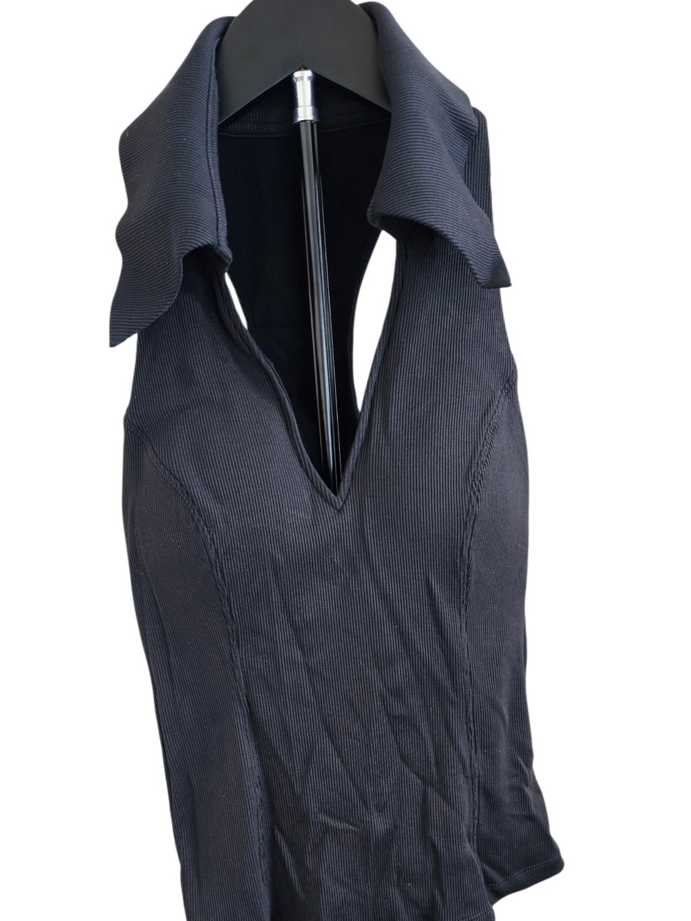 Wiskii Active Ribbed Polo Tank Top - Medium- Black